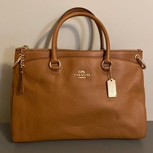 COACH Pebble Leather Mia Satchel In Saddle GUC